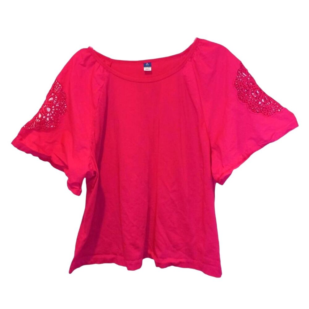 Old Navy Fuchsia Lace Panel Cotton Sleeve Top Size XLT Fairy Milkmaid Spring